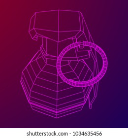 Hand bomb frag grenade wireframe low poly mesh vector illustration