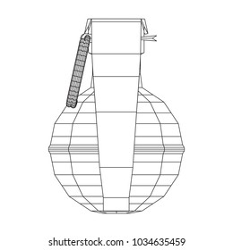 Hand bomb frag grenade wireframe low poly mesh vector illustration