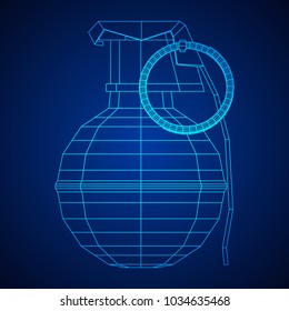 Hand bomb frag grenade wireframe low poly mesh vector illustration