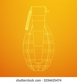 Hand bomb frag grenade wireframe low poly mesh vector illustration
