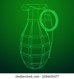 Hand bomb frag grenade wireframe low poly mesh vector illustration