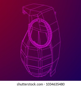 Hand bomb frag grenade wireframe low poly mesh vector illustration