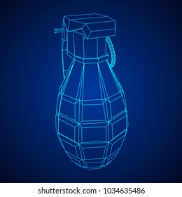 Hand bomb frag grenade wireframe low poly mesh vector illustration