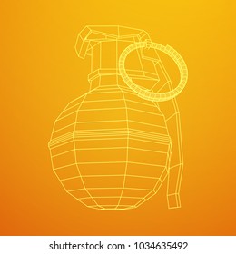 Hand bomb frag grenade wireframe low poly mesh vector illustration