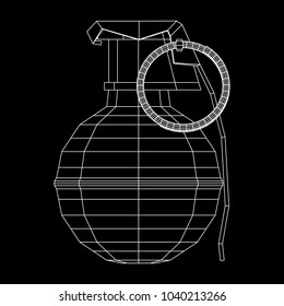 Hand bomb frag grenade wireframe low poly mesh vector illustration