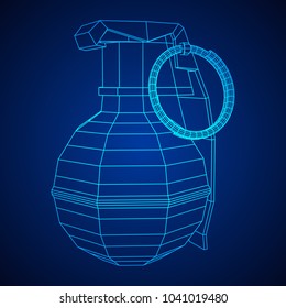 Hand bomb frag grenade wireframe low poly mesh vector illustration