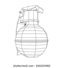 Hand bomb frag grenade wireframe low poly mesh vector illustration