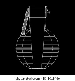 Hand bomb frag grenade wireframe low poly mesh vector illustration