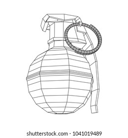 Hand bomb frag grenade wireframe low poly mesh vector illustration