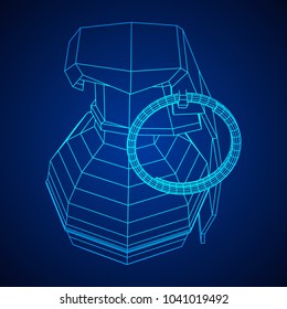 Hand bomb frag grenade wireframe low poly mesh vector illustration