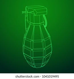 Hand bomb frag grenade wireframe low poly mesh vector illustration