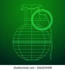 Hand bomb frag grenade wireframe low poly mesh vector illustration