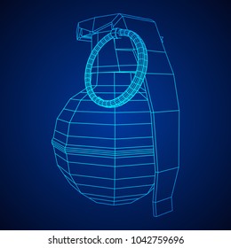 Hand bomb frag grenade wireframe low poly mesh vector illustration