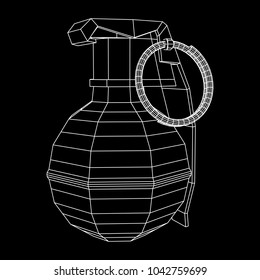Hand bomb frag grenade wireframe low poly mesh vector illustration