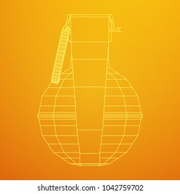 Hand bomb frag grenade wireframe low poly mesh vector illustration