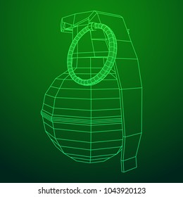 Hand bomb frag grenade wireframe low poly mesh vector illustration