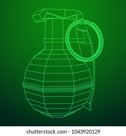 Hand bomb frag grenade wireframe low poly mesh vector illustration