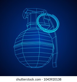 Hand bomb frag grenade wireframe low poly mesh vector illustration