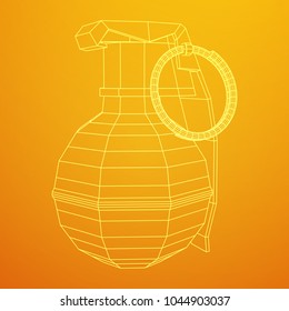 Hand bomb frag grenade wireframe low poly mesh vector illustration