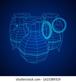 Hand bomb frag grenade wireframe low poly mesh vector illustration