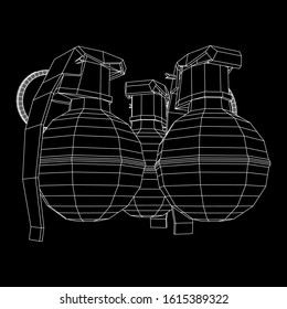 Hand bomb frag grenade wireframe low poly mesh vector illustration