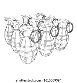 Hand bomb frag grenade wireframe low poly mesh vector illustration