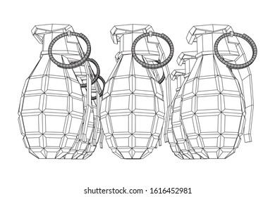 Hand bomb frag grenade wireframe low poly mesh vector illustration