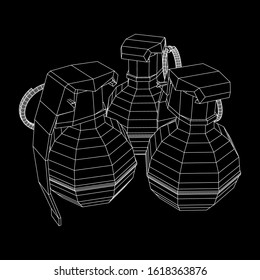 Hand bomb frag grenade wireframe low poly mesh vector illustration
