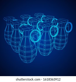 Hand bomb frag grenade wireframe low poly mesh vector illustration