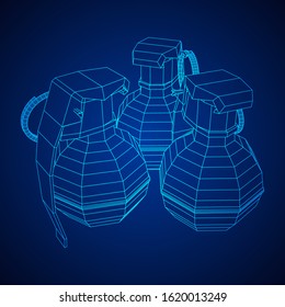 Hand bomb frag grenade wireframe low poly mesh vector illustration