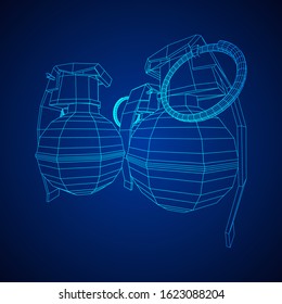Hand bomb frag grenade wireframe low poly mesh vector illustration