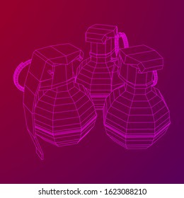 Hand bomb frag grenade wireframe low poly mesh vector illustration