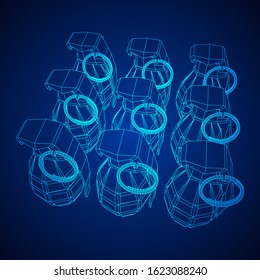 Hand bomb frag grenade wireframe low poly mesh vector illustration