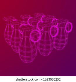Hand bomb frag grenade wireframe low poly mesh vector illustration