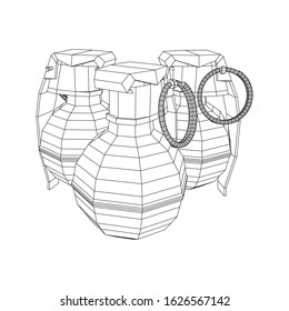 Hand bomb frag grenade wireframe low poly mesh vector illustration