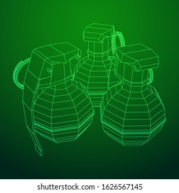 Hand bomb frag grenade wireframe low poly mesh vector illustration