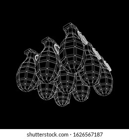 Hand bomb frag grenade wireframe low poly mesh vector illustration