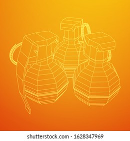 Hand bomb frag grenade wireframe low poly mesh vector illustration