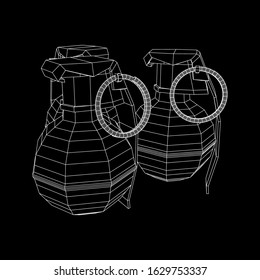 Hand bomb frag grenade wireframe low poly mesh vector illustration