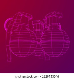 Hand bomb frag grenade wireframe low poly mesh vector illustration