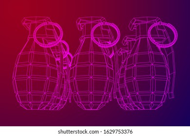 Hand bomb frag grenade wireframe low poly mesh vector illustration