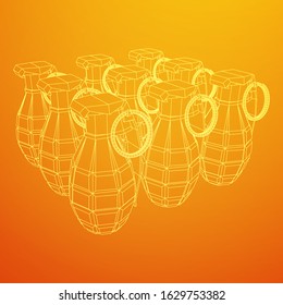Hand bomb frag grenade wireframe low poly mesh vector illustration