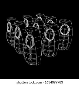 Hand bomb frag grenade wireframe low poly mesh vector illustration