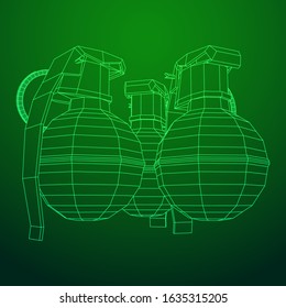 Hand bomb frag grenade wireframe low poly mesh vector illustration
