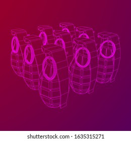 Hand bomb frag grenade wireframe low poly mesh vector illustration