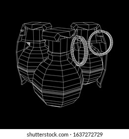 Hand bomb frag grenade wireframe low poly mesh vector illustration
