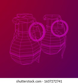 Hand bomb frag grenade wireframe low poly mesh vector illustration