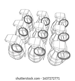Hand bomb frag grenade wireframe low poly mesh vector illustration