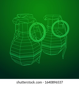 Hand bomb frag grenade wireframe low poly mesh vector illustration
