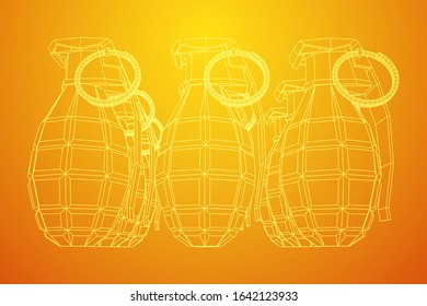 Hand bomb frag grenade wireframe low poly mesh vector illustration